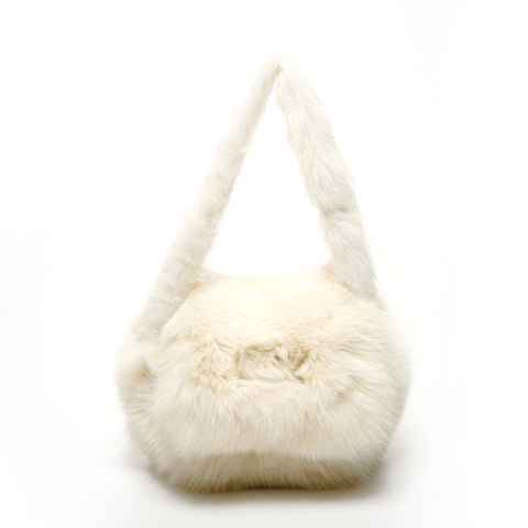 FENDI Fur bucket one belt Shoulder Bag Ivory WS25860