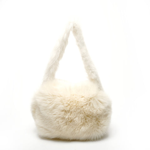 FENDI Fur bucket one belt Shoulder Bag Ivory WS25860
