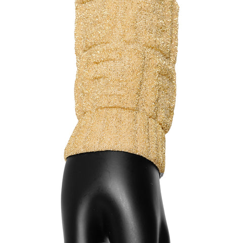 FENDI 38 金色压花针织人造丝短款金属色长袖衬衫金色 WS25867