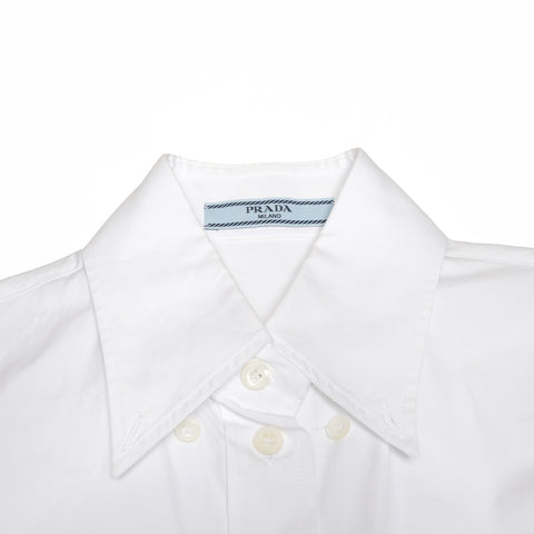PRADA 府绸衬衫 P419G，带胸袋和三角形标志，尺寸 36，棉质 短袖衬衫 白色 WS25868