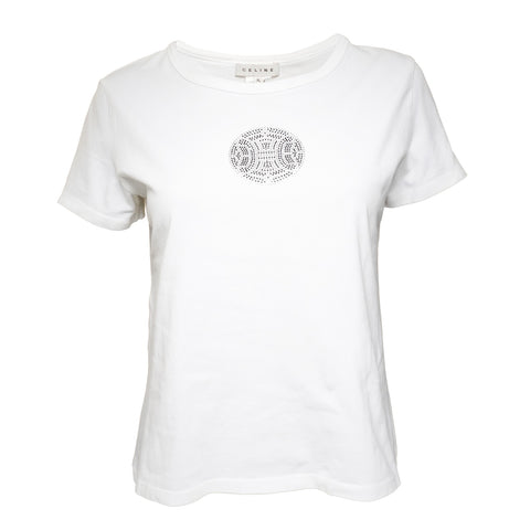 CELINE Rhinestone Logo Cotton Large Triomphe Short sleeve T-shirt white WS25869