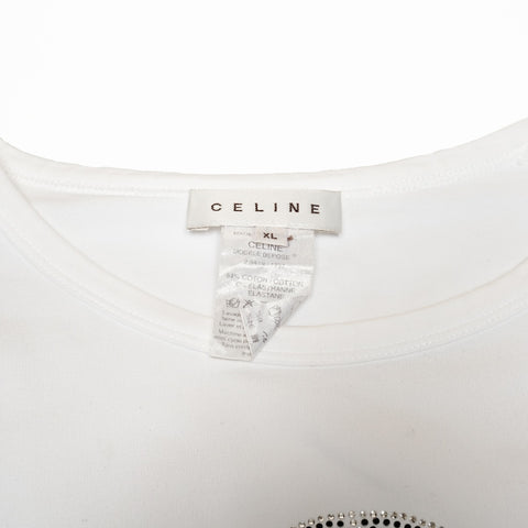 CELINE 水钻标志棉质大号 Triomphe 短袖 T 恤 白色 WS25869
