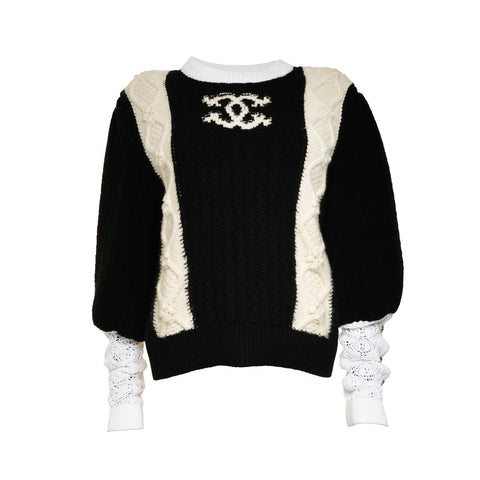 CHANEL COCO Mark Wool Black P70976 40 knit white WS25871