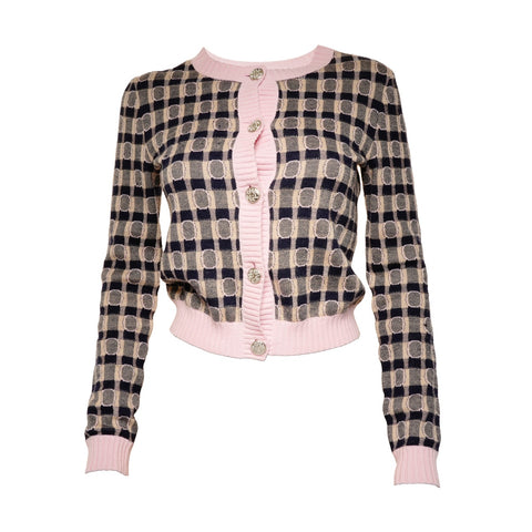 CHANEL No-collar cashmere rhinestone COCO Mark logo P71433 34 2020-2021 cardigan pink WS25872