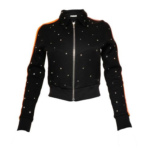 Miu Miu Rhinestone Jersey Side Stripe Track Jacket 2017 Medium Jacket black WS25874