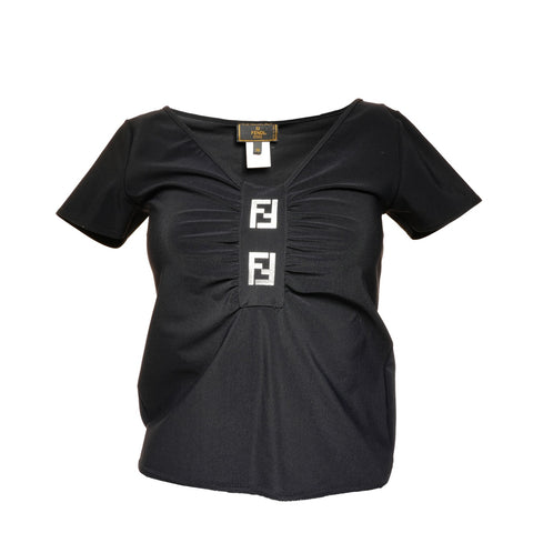 FENDI Logo 38 Polymide V-neck Short sleeve shirt black WS25876