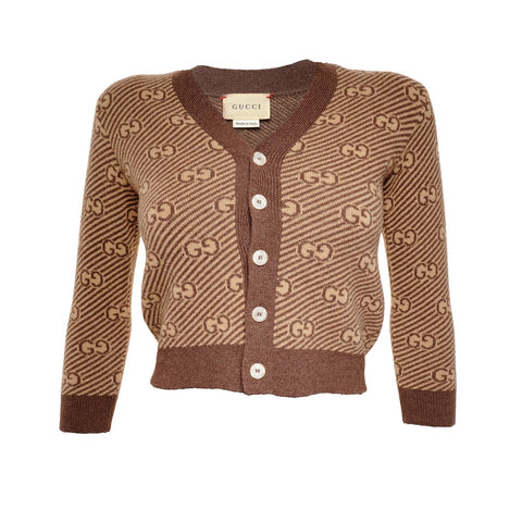 GUCCI GG Pattern Wool 2021FW Kids 638323 XKBNH 5Y cardigan Brown WS25877