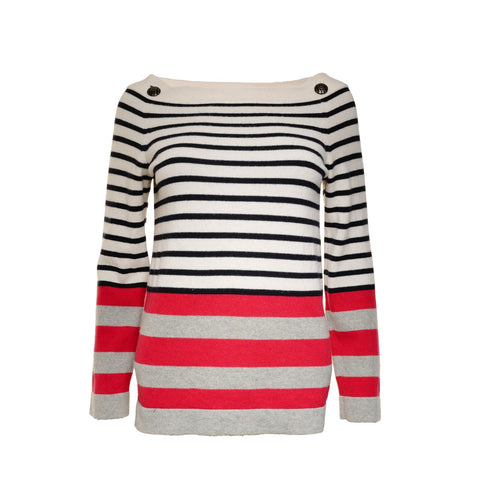 CHANEL Cashmere Border 36 P37481 COCO Button 2010 Ivory knit white WS25880