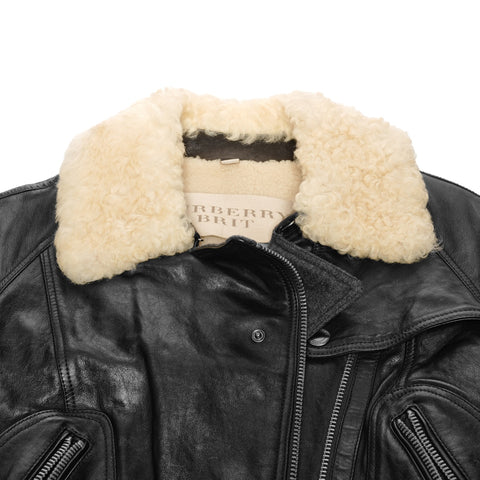 BURBERRY Lambskin Mouton Rider's Blouson 42 Jacket black WS25885