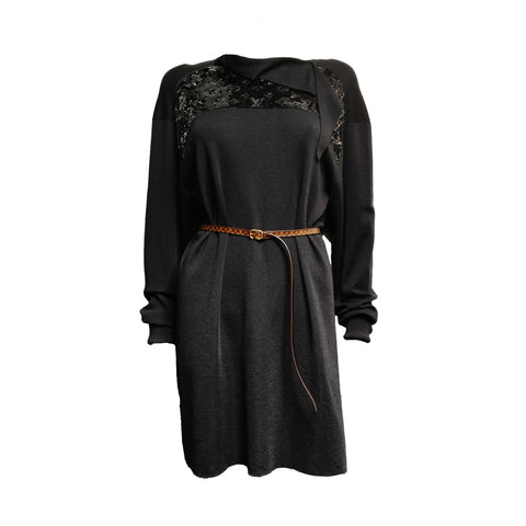 LOUIS VUITTON 羊毛羊绒真丝亮片针织长袖 XS 一件式黑色 WS25886