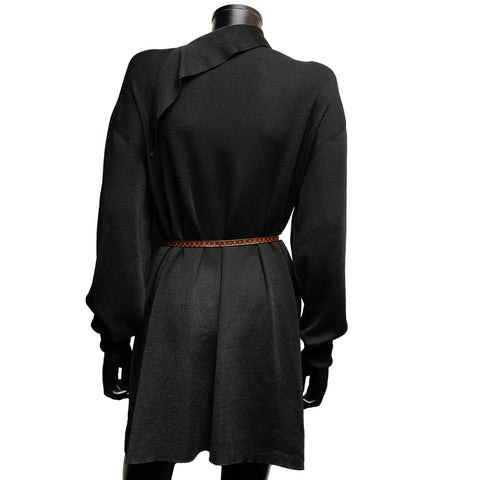 LOUIS VUITTON Wool cashmere and silk sequin monogram knit long sleeves XS one piece black WS25886