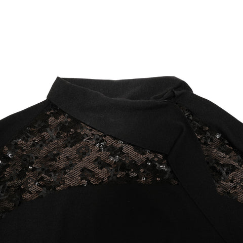 LOUIS VUITTON Wool cashmere and silk sequin monogram knit long sleeves XS one piece black WS25886