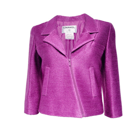 CHANEL 01P 2001 Tweed Zip-Up Cotton x Rayon 38 Jacket pink WS25892