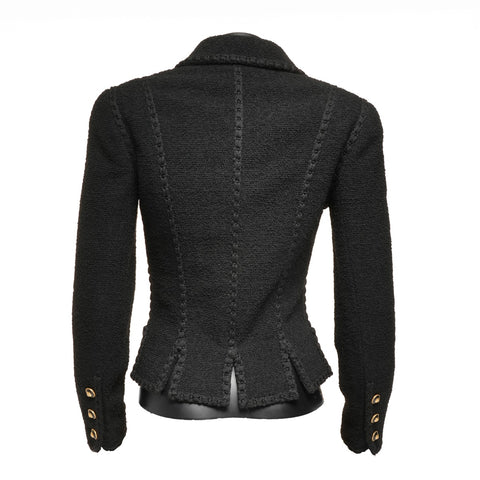 CHANEL 36 93A 1993 Tweed COCO Mark Button Wool Jacket black WS25893