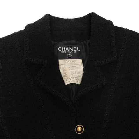 CHANEL 36 93A 1993 Tweed COCO Mark Button Wool Jacket black WS25893