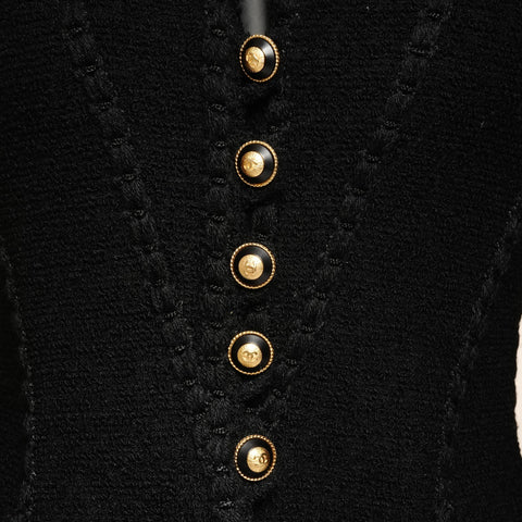 CHANEL 36 93A 1993 Tweed COCO Mark Button Wool Jacket black WS25893