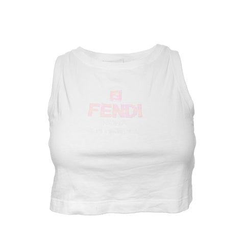 FENDI Cropped Kids' Sleeveless T-Shirt, Size 12, Logo Tank top white WS25894