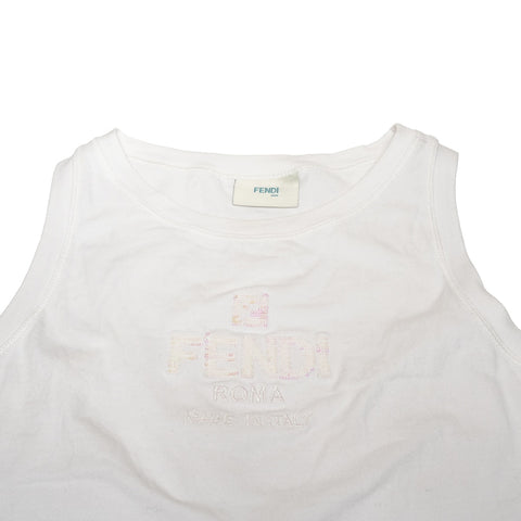FENDI Cropped Kids' Sleeveless T-Shirt, Size 12, Logo Tank top white WS25894