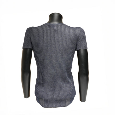 CHANEL COCO Mark 38 Rib Knit Cashmere Lamé Short Sleeve Shirt P37482 knit Navy WS25896