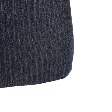 CHANEL COCO Mark 38 Rib Knit Cashmere Lamé Short Sleeve Shirt P37482 knit Navy WS25896