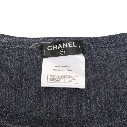 CHANEL COCO Mark 38 Rib Knit Cashmere Lamé Short Sleeve Shirt P37482 knit Navy WS25896