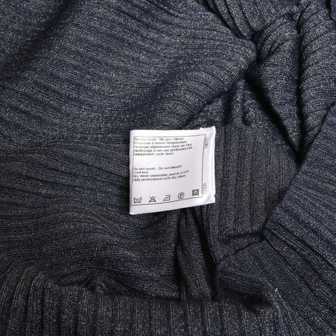 CHANEL COCO Mark 38 Rib Knit Cashmere Lamé Short Sleeve Shirt P37482 knit Navy WS25896