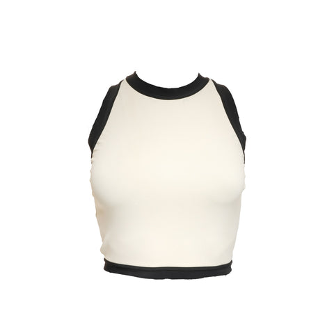 CHANEL 1996 Cropped COCO Mark Embroidery Shirt, Size 38, Ivory Tank top Ivory WS25897