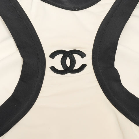 CHANEL 1996 Cropped COCO Mark Embroidery Shirt, Size 38, Ivory Tank top Ivory WS25897