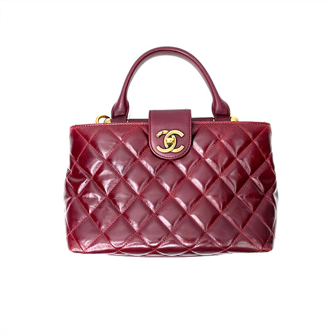 シャネル CHANEL ココマーク ターンロック マトラッセ レザー 2WAY カーフレザー 23番台 ショルダーバッグ バーガンディー WS2589