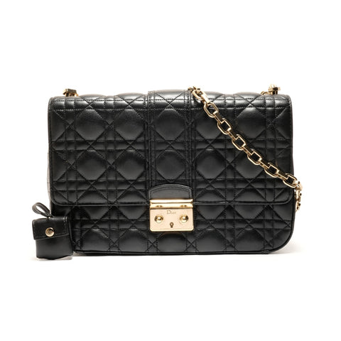 Christian Dior Leather Chain New Lock Flap Shoulder Bag black WS25905
