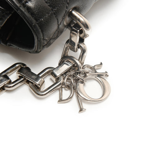Christian Dior Cannage Leather New Lock Chain Large Shoulder Bag black WS25906