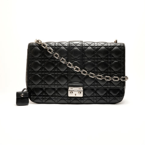 Christian Dior Cannage Leather New Lock Chain Large Shoulder Bag black WS25906