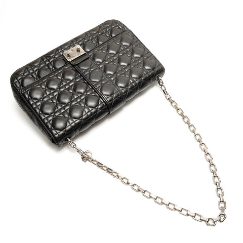 Christian Dior Cannage Leather New Lock Chain Large Shoulder Bag black WS25906