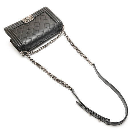 CHANEL Boy Chanel 25 Lambskin Silver Metal Gunmetal 18 series 2013-2014 Shoulder Bag black WS25907