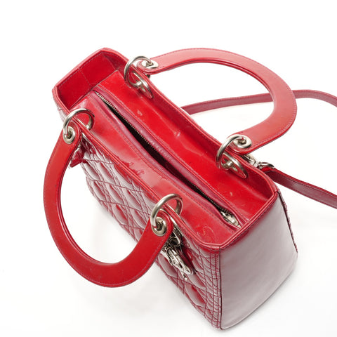 Christian Dior Patent leather medium Lady Dior 2-way bag Handbag Red WS25912