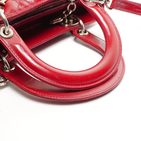 Christian Dior Patent leather medium Lady Dior 2-way bag Handbag Red WS25912