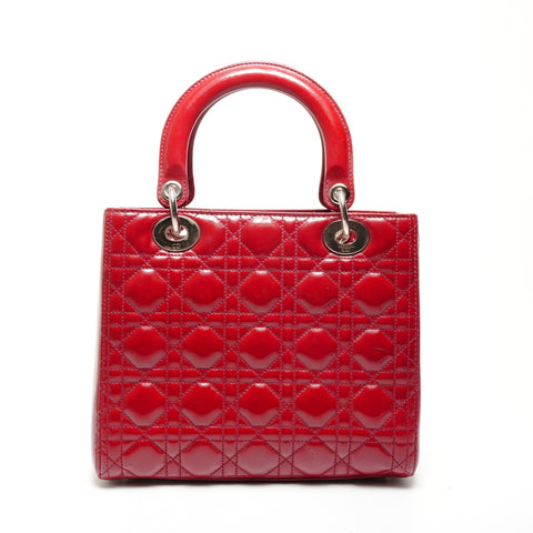 Christian Dior Patent leather medium Lady Dior 2-way bag Handbag Red WS25912