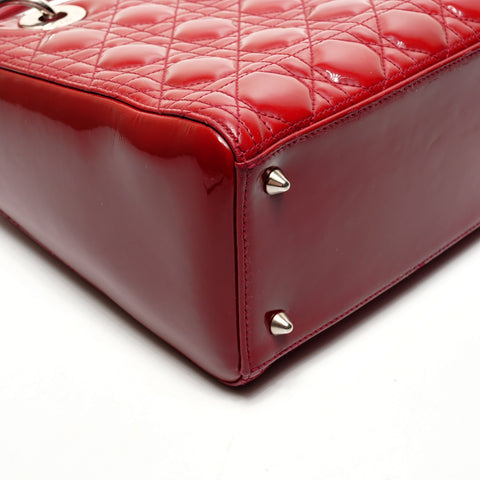 Christian Dior Patent leather medium Lady Dior 2-way bag Handbag Red WS25912