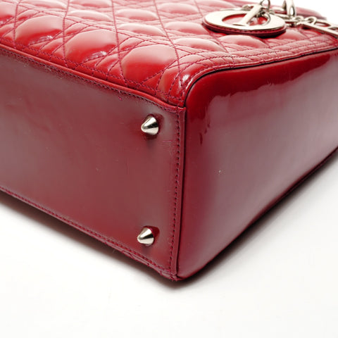 Christian Dior Patent leather medium Lady Dior 2-way bag Handbag Red WS25912