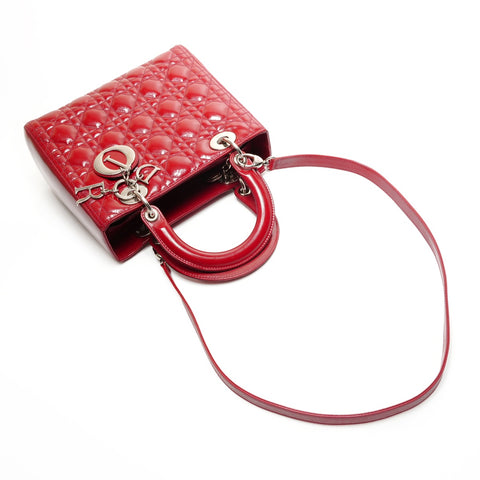 Christian Dior Patent leather medium Lady Dior 2-way bag Handbag Red WS25912
