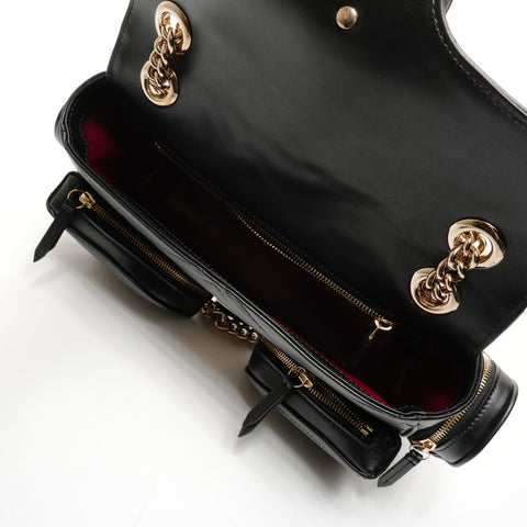 GUCCI Leather GG Marmont Camera Bag with Chain 795228 Shoulder Bag black WS25913