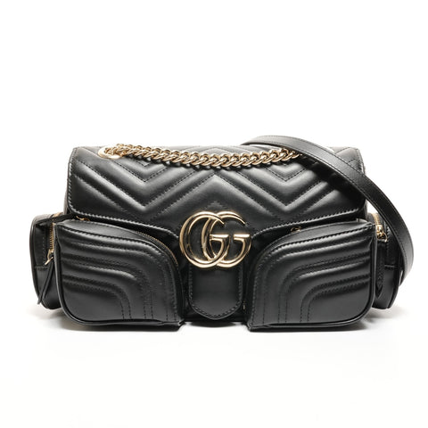 GUCCI Leather GG Marmont Camera Bag with Chain 795228 Shoulder Bag black WS25913