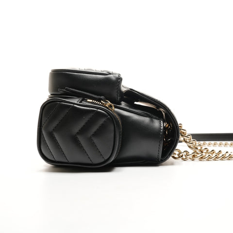 GUCCI Leather GG Marmont Camera Bag with Chain 795228 Shoulder Bag black WS25913