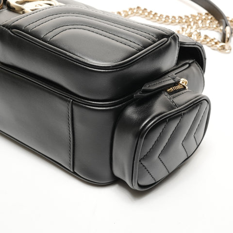 GUCCI Leather GG Marmont Camera Bag with Chain 795228 Shoulder Bag black WS25913