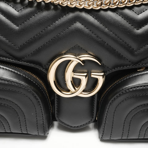 GUCCI Leather GG Marmont Camera Bag with Chain 795228 Shoulder Bag black WS25913