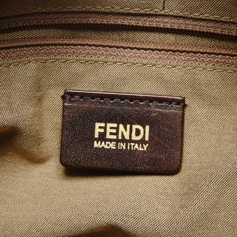 FENDI Zucchino Canvas Mamma Bucket Flower One Belt Shoulder Bag Brown WS25915