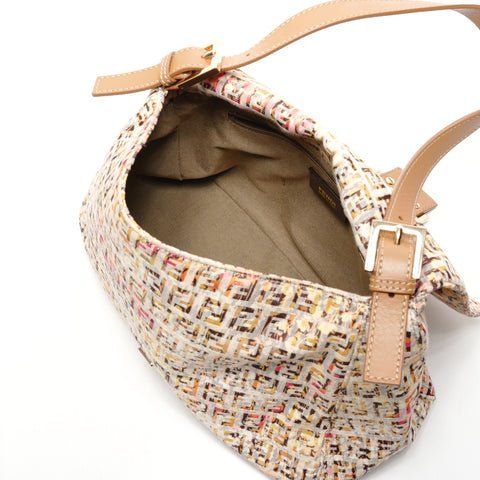 FENDI Zucchino Canvas Mamma Bucket Flower One Belt Shoulder Bag Brown WS25915