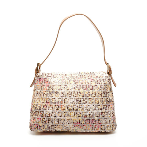 FENDI Zucchino Canvas Mamma Bucket Flower One Belt Shoulder Bag Brown WS25915