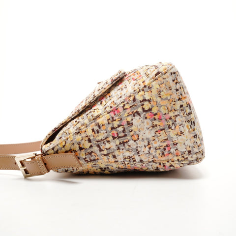 FENDI Zucchino Canvas Mamma Bucket Flower One Belt Shoulder Bag Brown WS25915