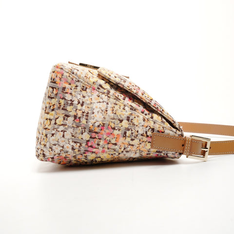 FENDI Zucchino Canvas Mamma Bucket Flower One Belt Shoulder Bag Brown WS25915